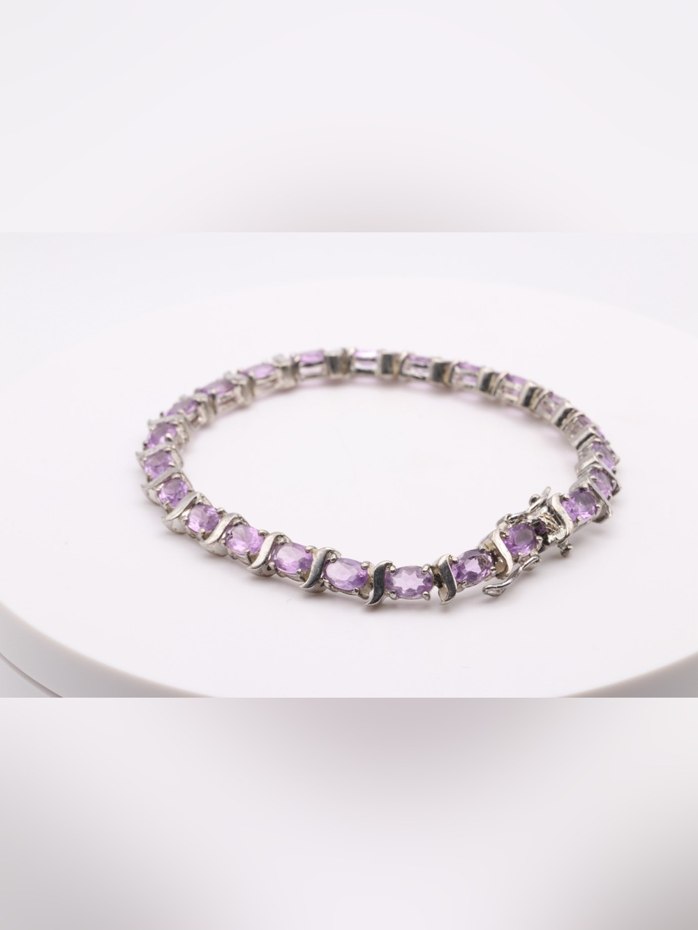 KAY Jewelers 925 Sterling Silver Amethyst Link Bracelet – Approx. 7.5”